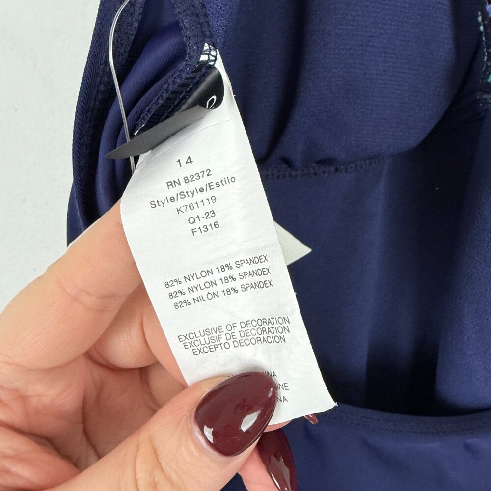NWT Island Escape Mariposa Halterkini Top Tankini Swim Navy Blue Plus Size 14 - Picture 8 of 11